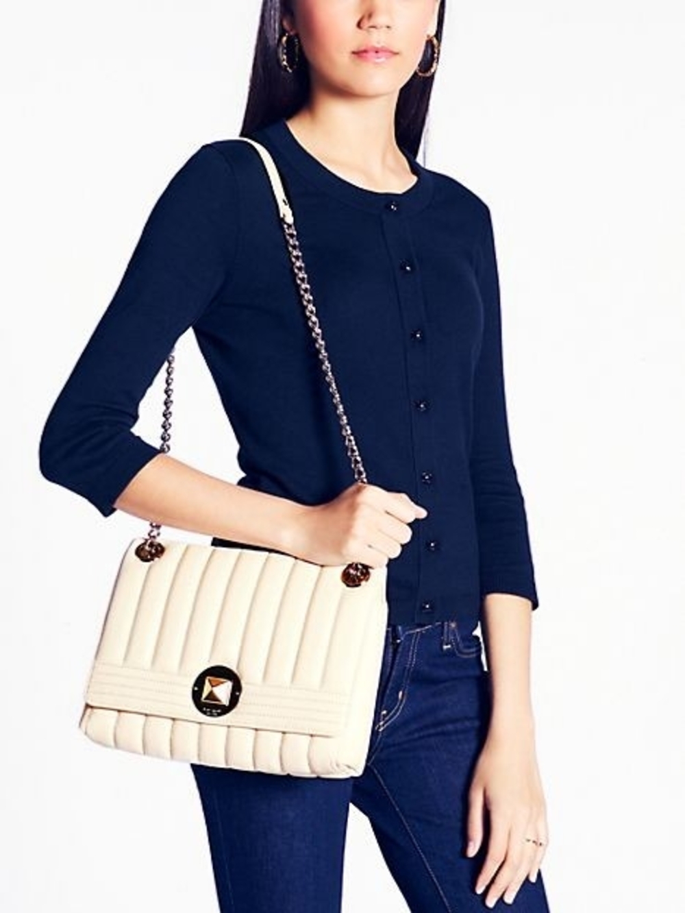 kate spade Cream Quilted Chain-Shoulder Bag with Gold Accent
